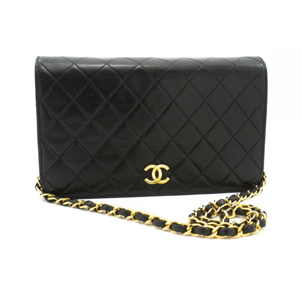 Chanel Vintage Full Flap Quilted Lambskin Black Leather Shoulder Bag Bag